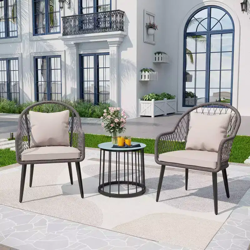 3pc Conversation Set with Chairs, Cushions & Table - Captiva Designs: Modern Patio Seating, Water & Rust-Resistant, Steel Frame