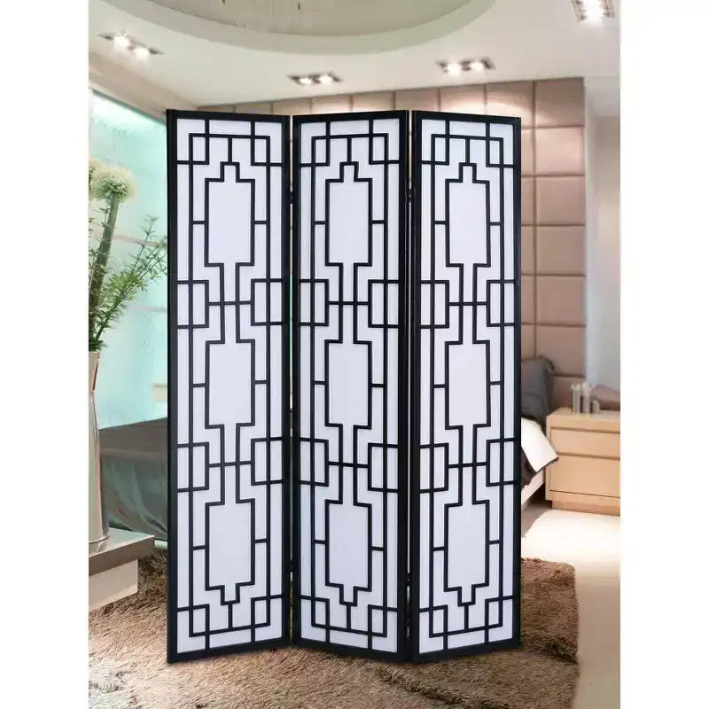 MAYEERTY 3 Panel Room Divider Screen Windopane Design Black for Home
