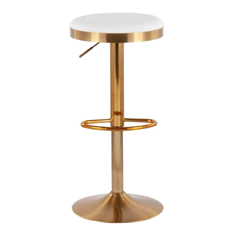 Lumisource Dakota Barstool in Gold Steel and White Leather - Set of 2 - 15Lx15Wx23-31.75H