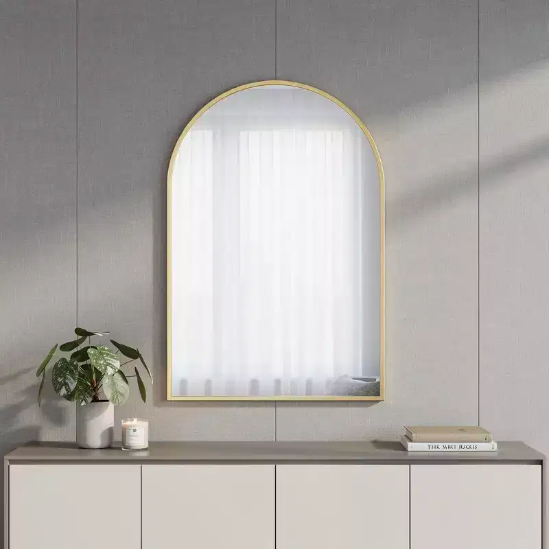 HomeRoots 30 Gold Metal Arch Framed Accent Mirror