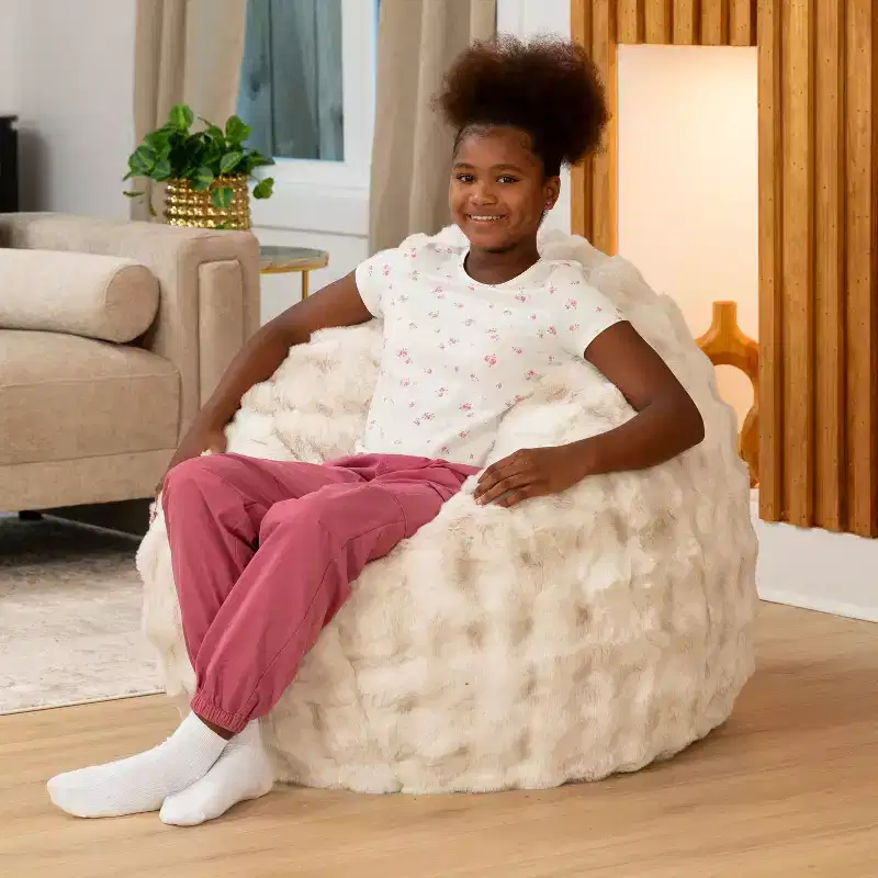 Kids Faux Fur Bean Bag Crash Pad & Lounger