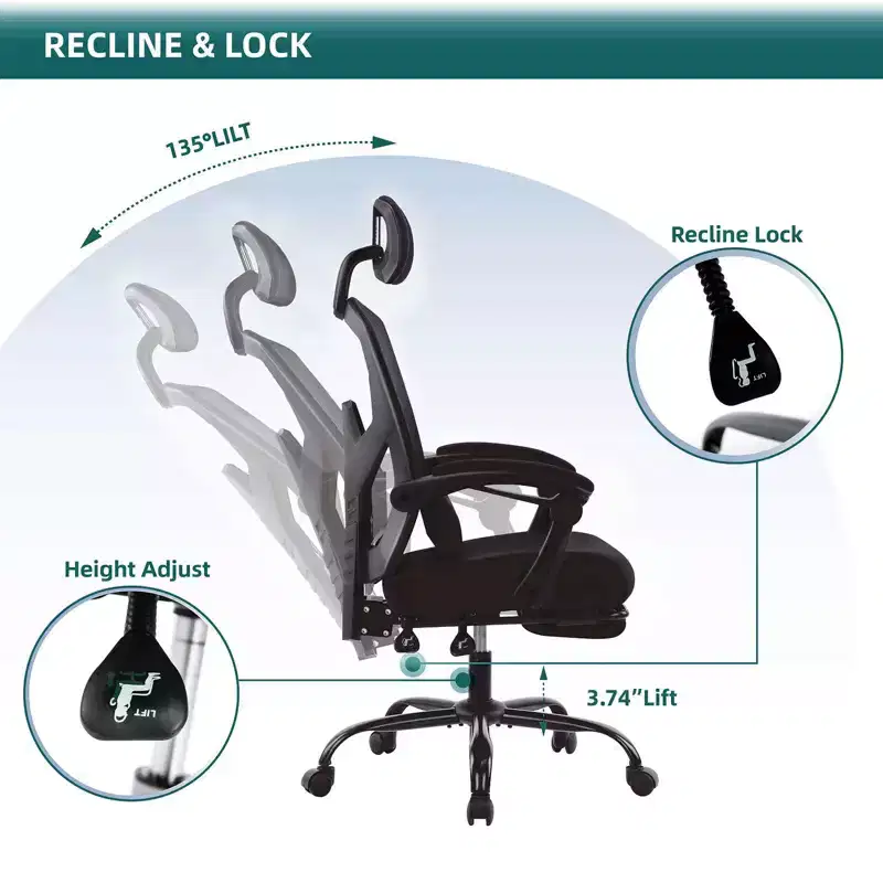 Ergonomic Swivel Office Chair with Retractable Footrest, Lumbar Support Pillow, and Padded Armrests