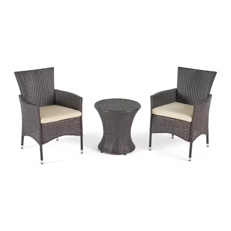 GDFStudio Jocelyn Outdoor Wicker 3 Piece Chat Set with Cushion, Multibrown/Beige
