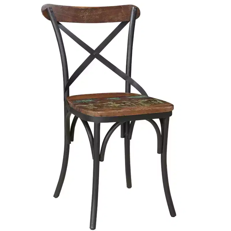 HomeRoots Set of Two Brown And Black Metal And Wood Cross Back Dining Side Chairs