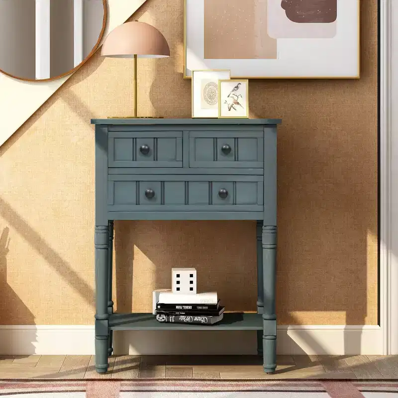 AndMakers 23.7 in. Rectangle Wood Console Table with 3 Drawers