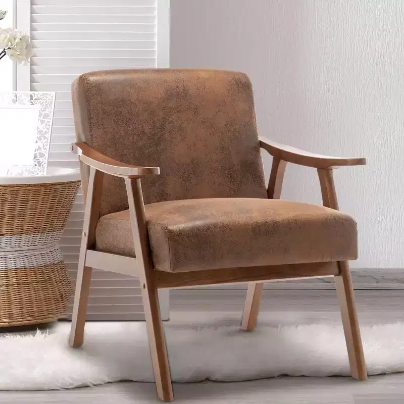 Mid-Century Modern Accent Chair with Solid Wood Frame and Extra-Thick Backrest,Brown