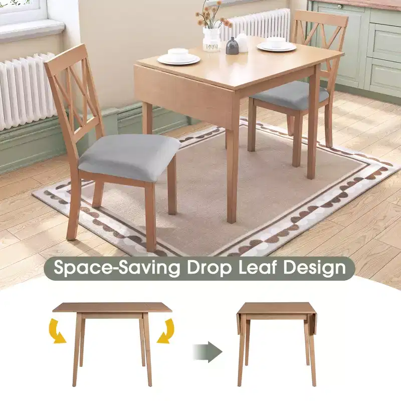 GDF Studio Avery 3 Piece Dining Set with Drop Leaf Dining Table and 2 Dining Upholstered Chairs