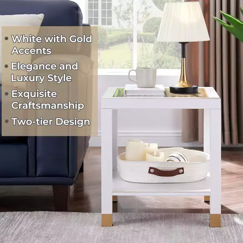 20 Modern 2-Tier Glass End Table with Metal Frame,Versatile Living Room & Bedroom Side Table