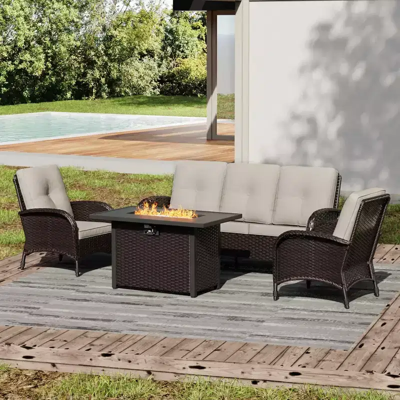 UPTIOT Outdoor Patio Conversation Set with Fire Pit Table & Convertible Seating