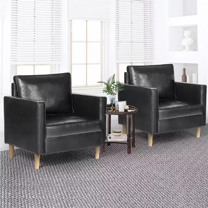 TYBOATLE Decor Linen Comfy Round Arms Chair Set of 2 for Living Room, Reading Leisure Chair with High Back for Living Room Bedroom Waiting Room, Black