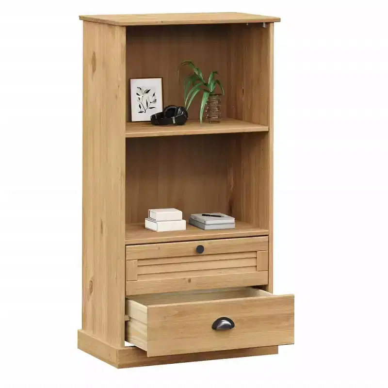 vidaXL Bookcase Storage 2 Tier Bookshelf with Drawers VIGO Solid Wood Pine