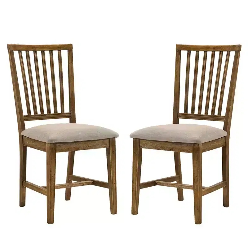Simple Relax Set of 2 Upholstered Side Chair in Tan and Weathered Oak