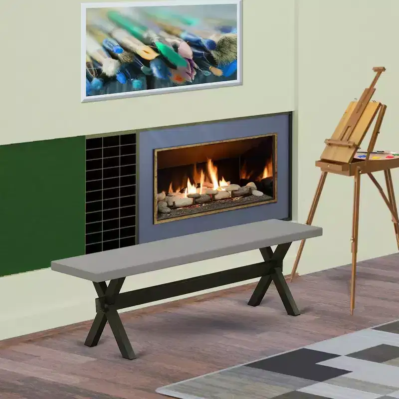 HomeStock X-Style Modern Dining Room Bench with Wood Seat, 60x15x18 Inch, Black/Gray