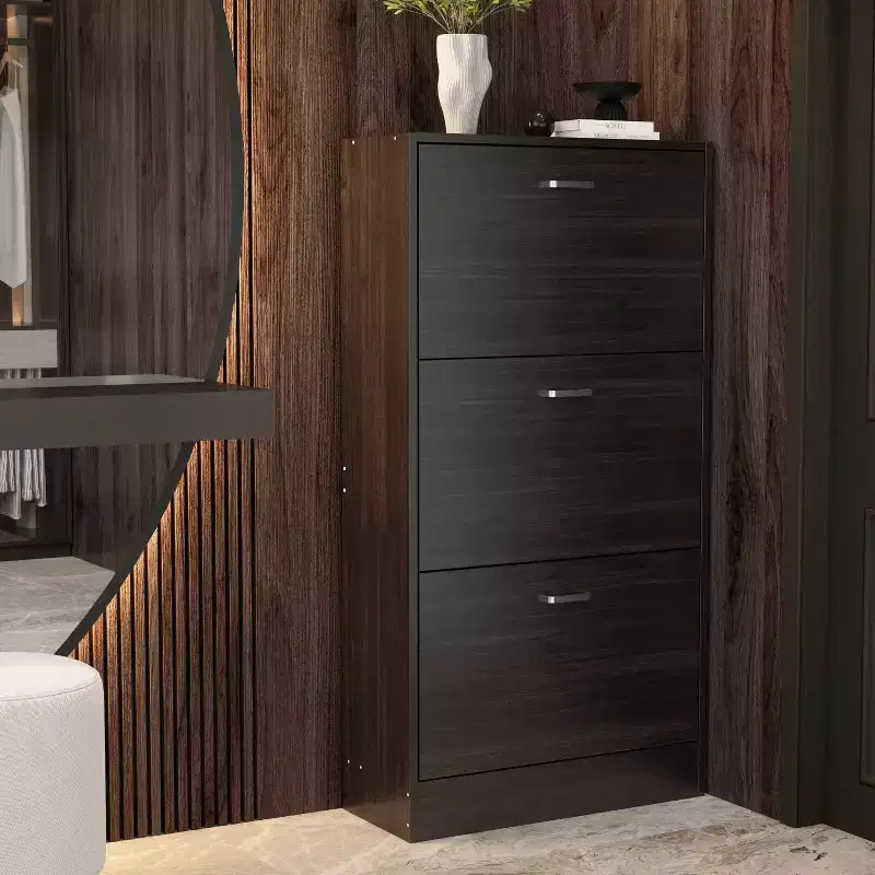 Modern Entryway Shoe Cabinet with 3-Tier Shelves, Slim Freestanding Shoe Rack Organizer