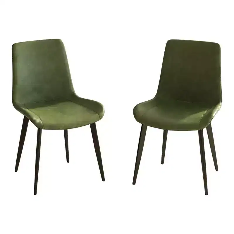 2pk Modern Faux Leather Dining Chairs with Cushioned Seats & Metal Legs