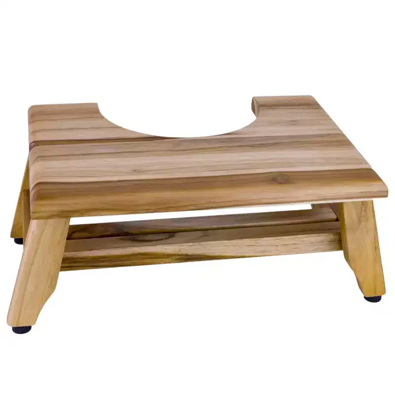 HomeRoots 8 Natural Solid Teak Bathroom Toilet Stool