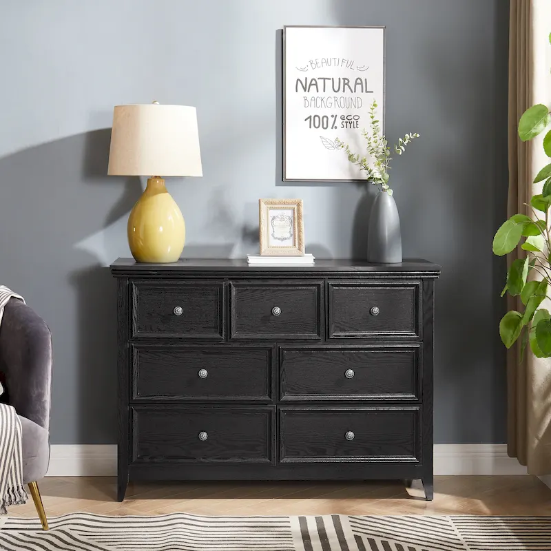 Farmhouse Modern 7-Drawer Horizontal Dresser, Cabinet, Storage Clothes, Storage Drawers Cabinet for Living Room