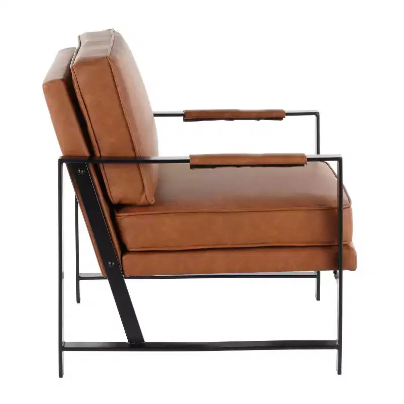 Franklin Armchair with Faux Leather Black/Camel Brown - LumiSource: Metal Frame, Padded Seat, Modern Design