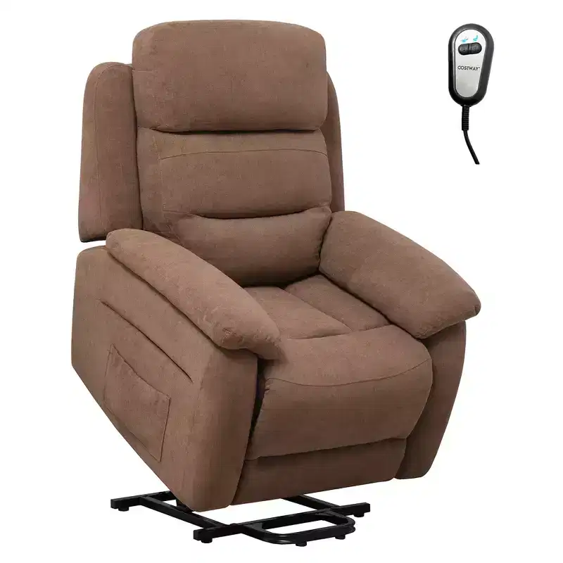 Costway Power Lift Recliner Chair Sofa for Elderly w/ Side Pocket & Remote Control Grey\Brown