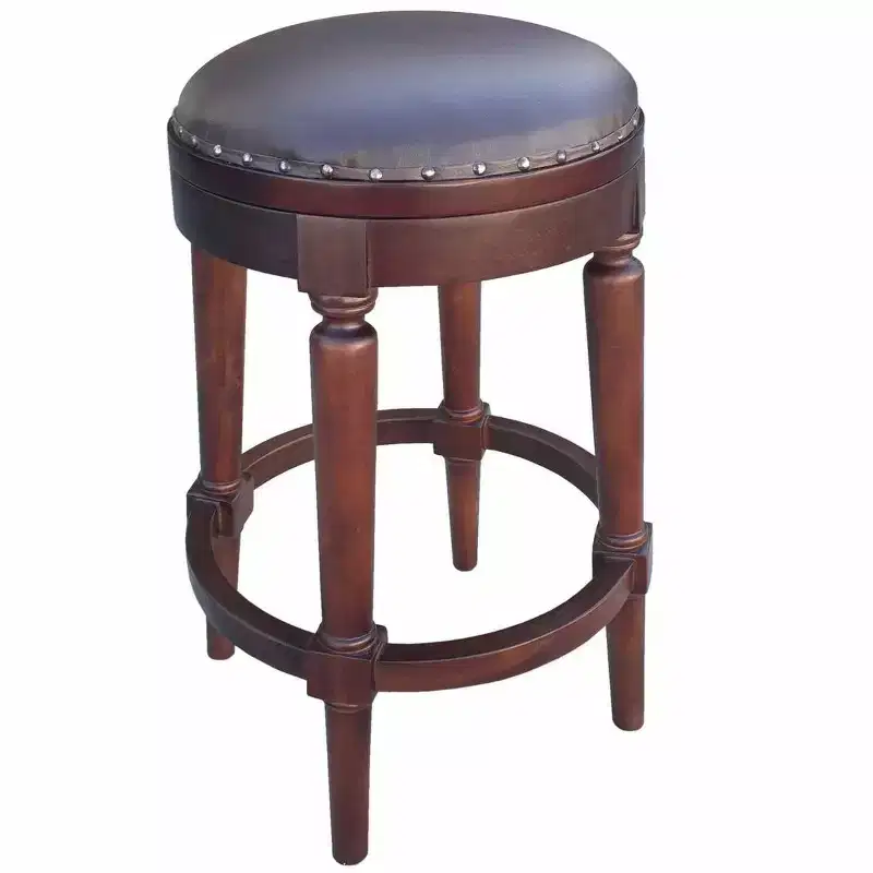 Round Counter Stool – Solid Mahogany Frame with Faux Leather Seat