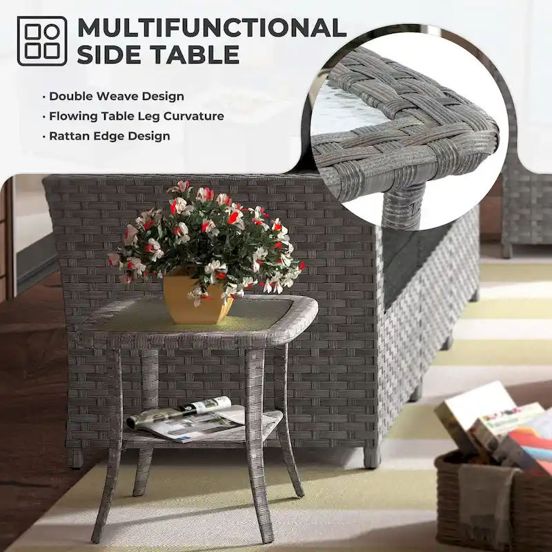 OVIOS 10-Piece Patio Wicker Conversation Rocking Chair Set With Fire Table