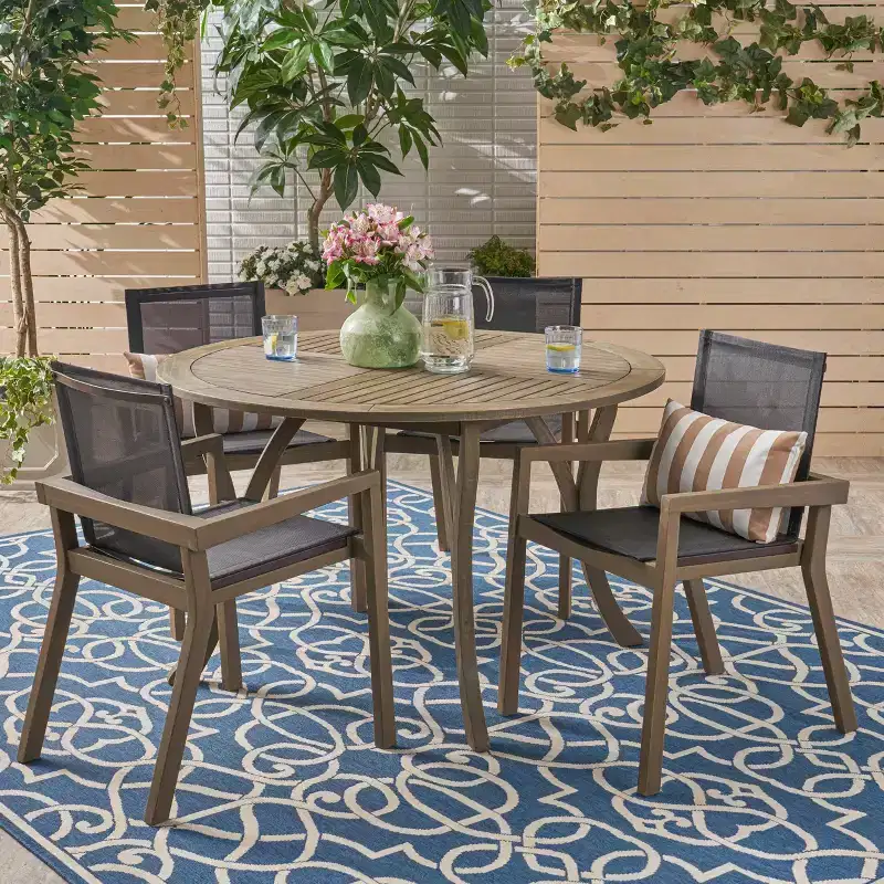 Christopher Knight Home Lockett Outdoor Mesh and Acacia Wood 5 Piece Dining Set