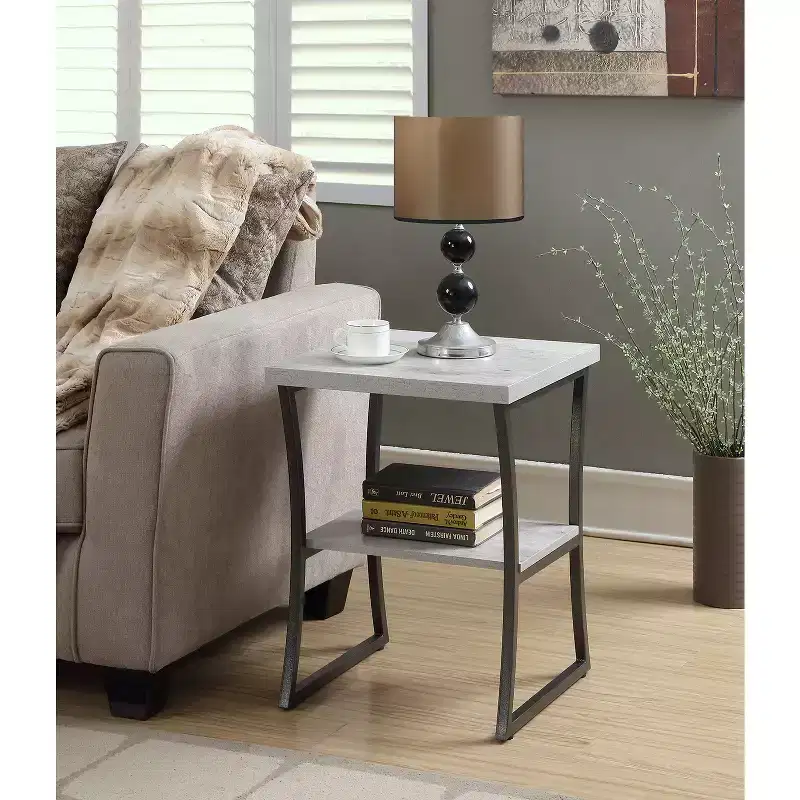 Contemporary End Table with Powder Coated Metal Frame and Sturdy Bottom Shelf