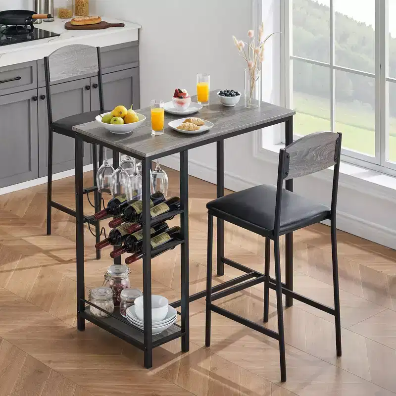 Bar Table Set for 2 with Footrest 2 Upholstered Chairs set for Counter Bar