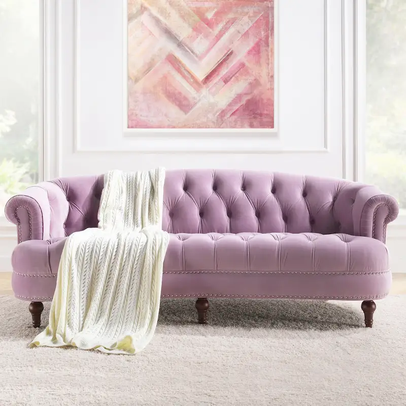 La Rosa 84 Mid-Century Modern Velvet Upholstered Chesterfield Tufted Sofa