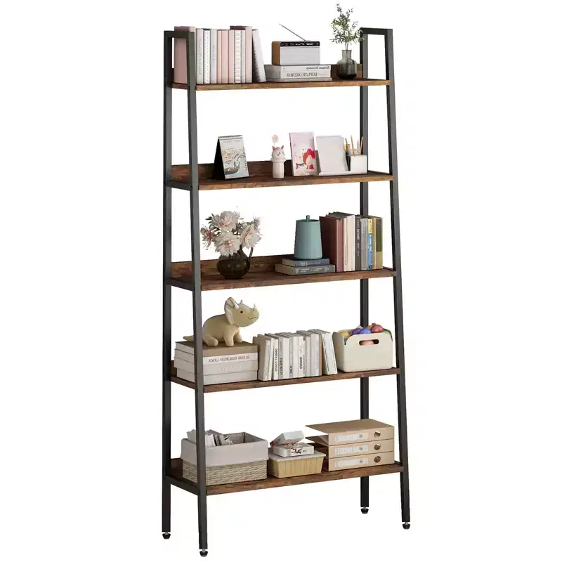 5 Tier Bookshelf, 67 Tall Narrow Bookcase with Metal Frame, Rustic Brown Storage Organizer for Bedroom Kitchen Living Room