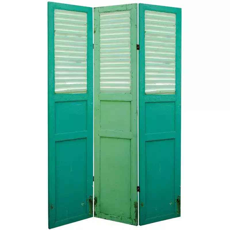 6 Double Sided Distressed Door Panel Canvas Room Divider Green - Oriental Furniture
