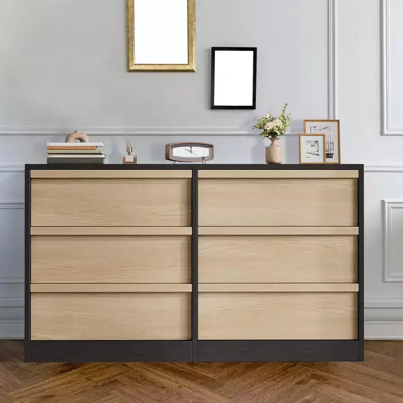 6-Drawer Dresser for Bedroom, Modern Double Dresser Organizer with 6 Drawers Large Storage, Wooden Chest of Drawers for Living Room, Nursery, Hallway