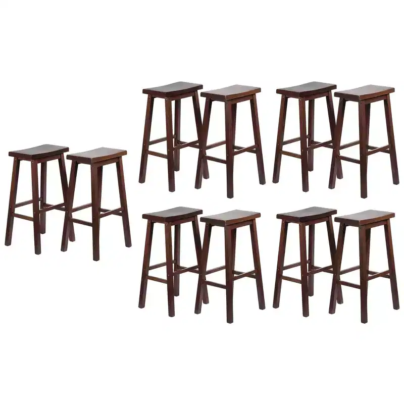 Classic Saddle Seat 29 Tall Kitchen Counter Stools, Walnut (Set of 10)