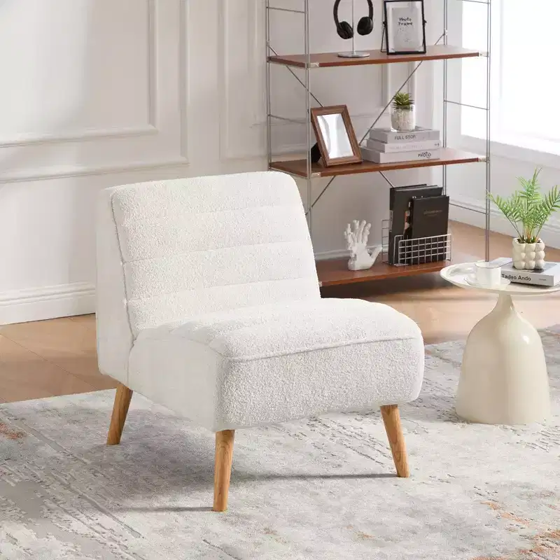 TUYOHW Modern Chenille Armless Accent Chair,Upholstered Side Chair with Rubberwood Legs,Pocket Springs,Lounge Chair for Living Room,Bedroom,Office