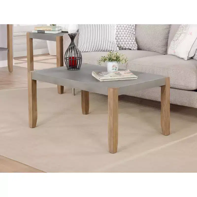 Faux Concrete and Wood Coffee Table, Light Amber