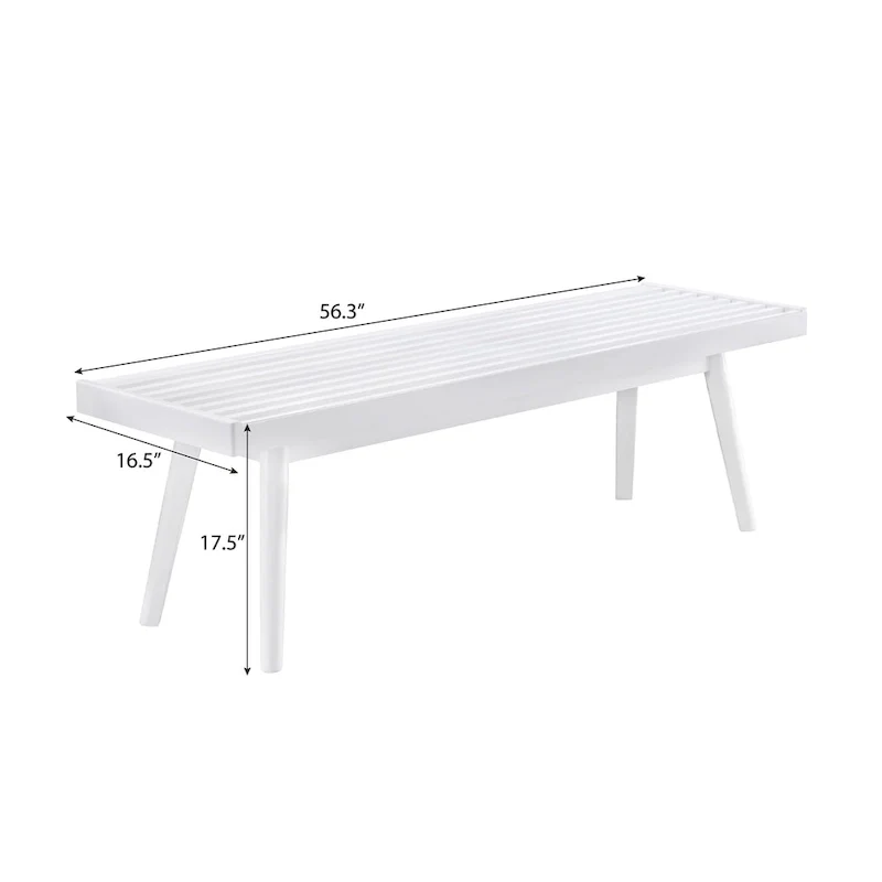 Solid Wood Slatted Bench – White, 56.30W x 16.50D x 17.50H