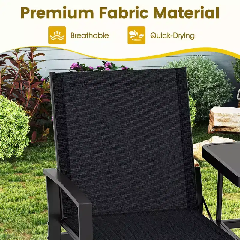 Costway Patio Loveseat with Built-in Table, Breathable Fabric Back and Seat, Metal Frame Black
