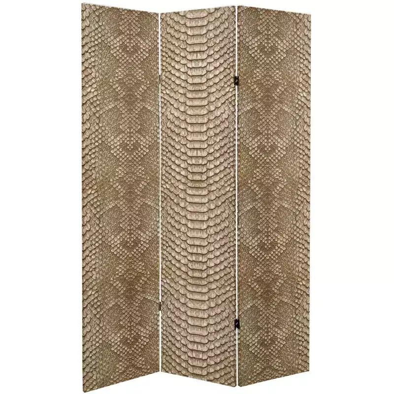 6ft Double Sided Snake Print Canvas Room Divider Tan No Assembly 3 Panels
