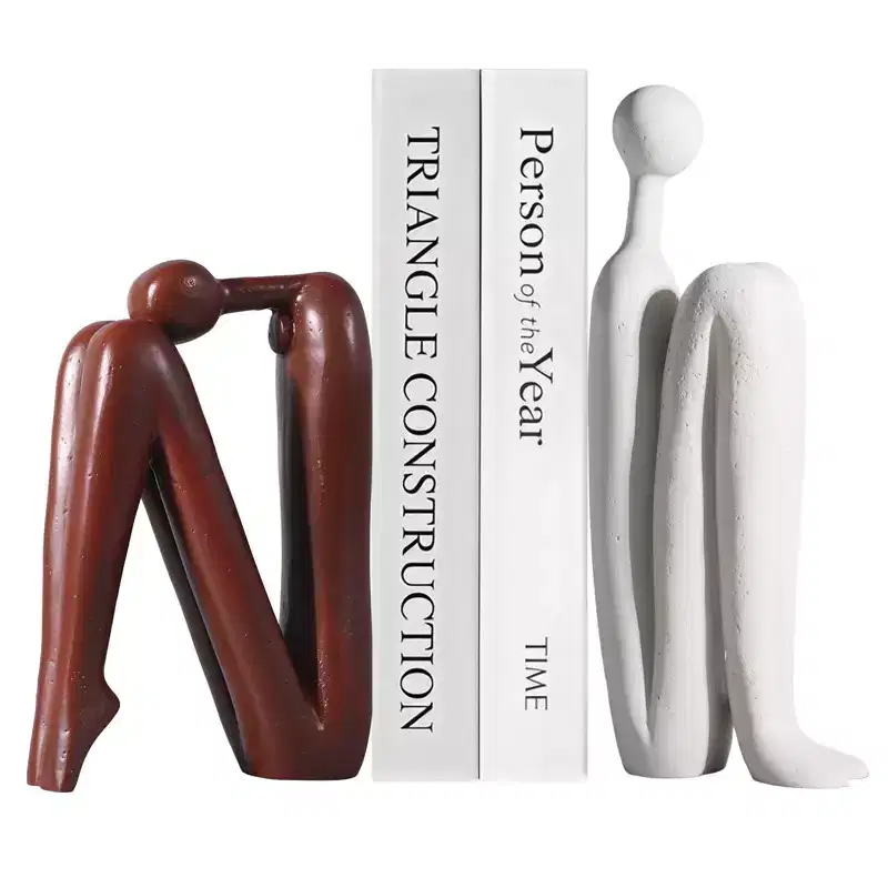NotArt Thinker Statue Bookends, Resin Heavy-Duty Book Stoppers in White & Brown, Artistic Decor for