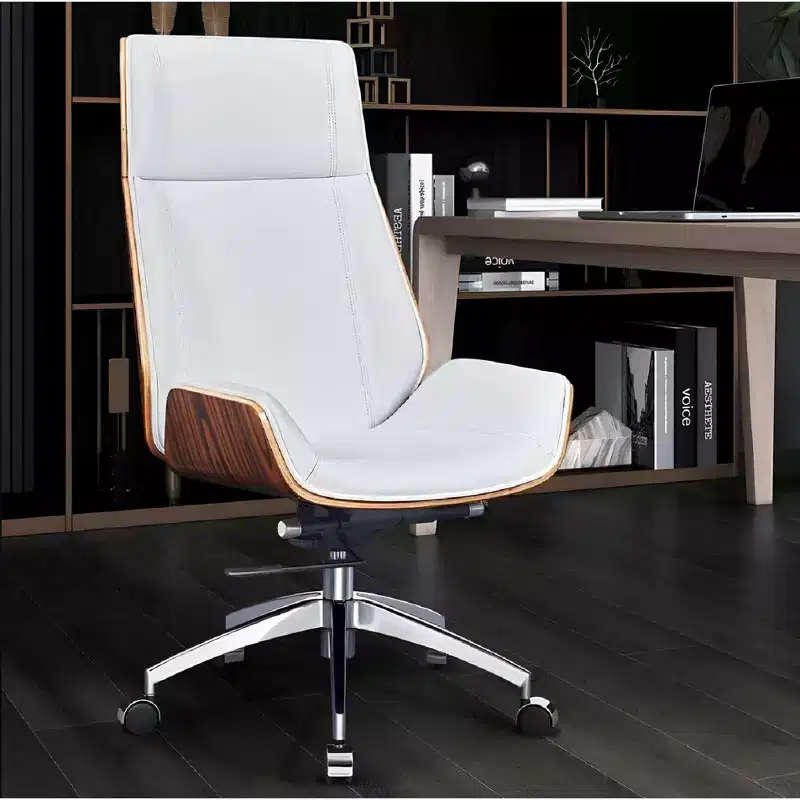 Tree City- High Back Executive Office Chair with Walnut Bent Wood Back and Faux Leather Seat  Swivel & Rolling Base