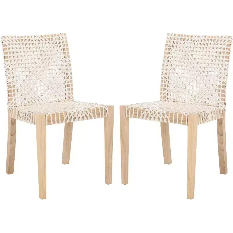Tyria Leather Dining Chair (Set of 2) - DCH1203 - White/Natural - Safavieh