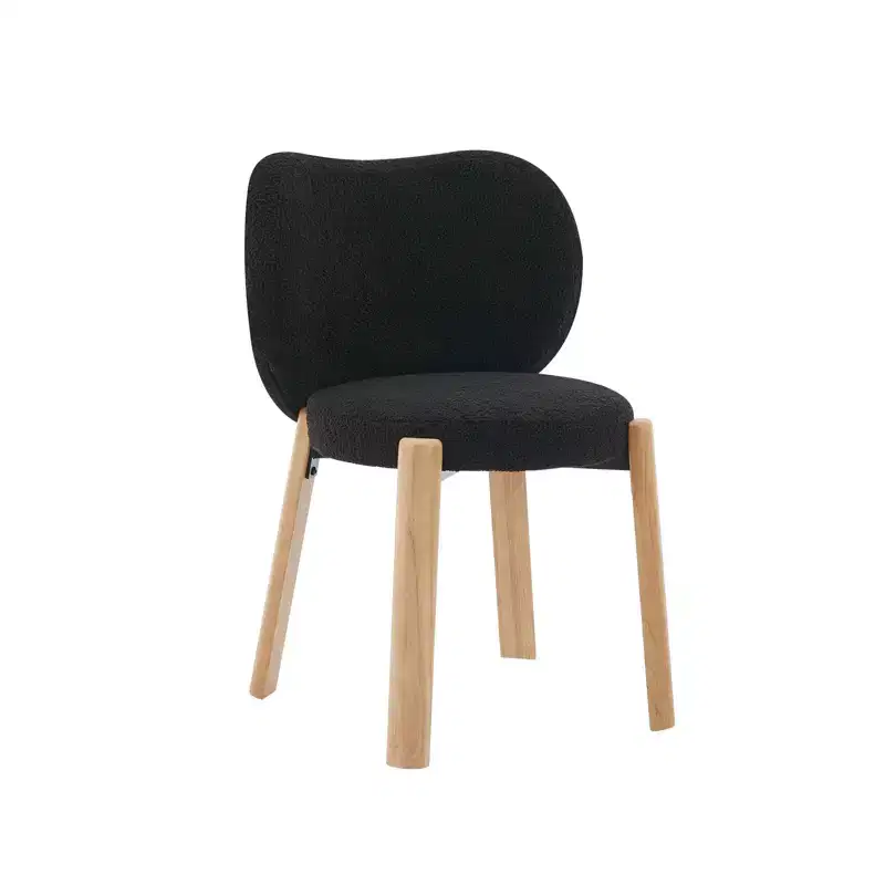 Wooden Dining Chair Modern and charming design, velvet teddy fabric, curved backrest, padded seat cushion, suitable for kitchens and living rooms.