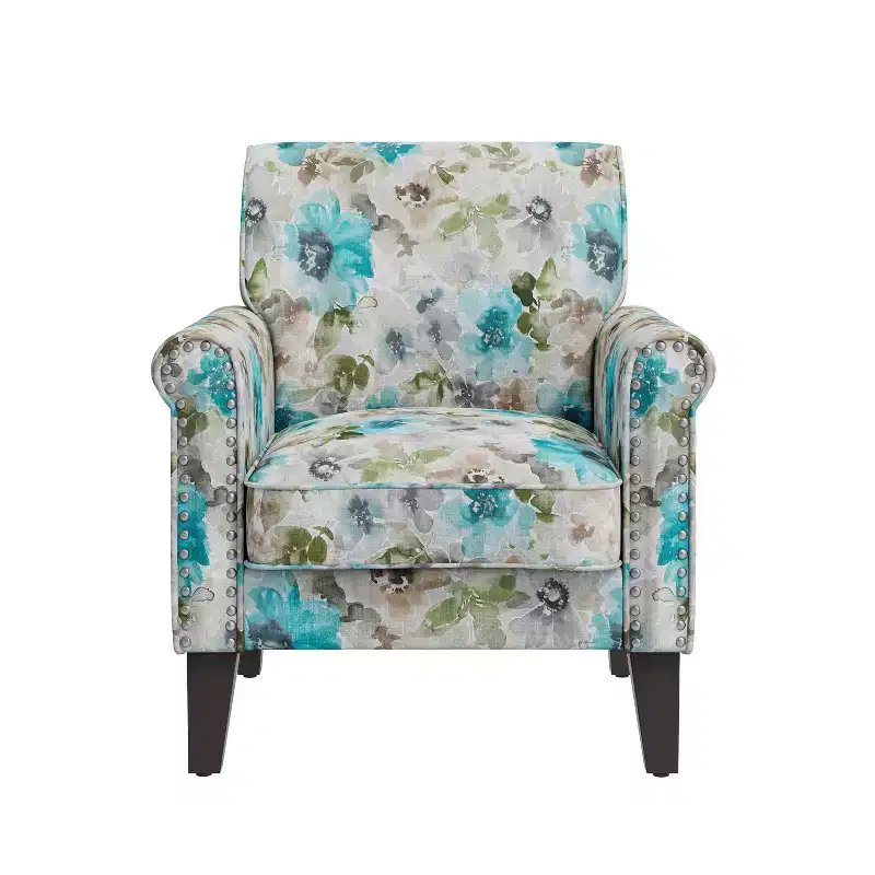 Handy Living Janet Traditional Rolled Accent Armchair with Pewter Nailheads Floral Pattern