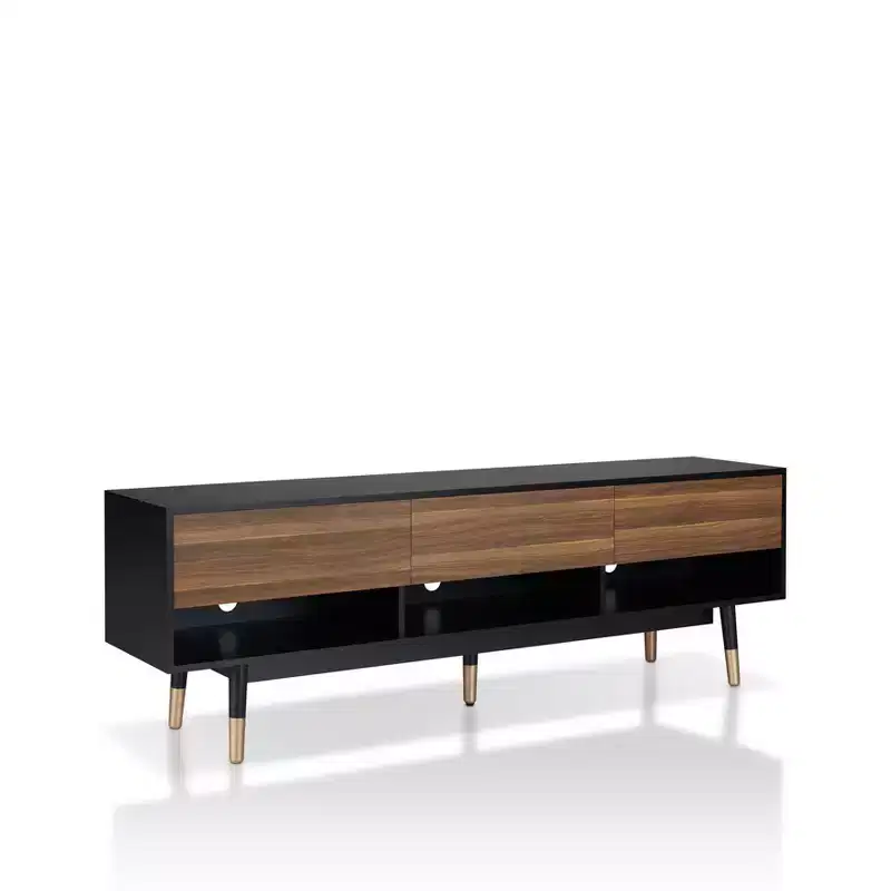 24/7 Shop At Home Vanore Mid-Century 3 Drawer TV Stand for TVs up to 80" Black: Entertainment Center with Open Shelves