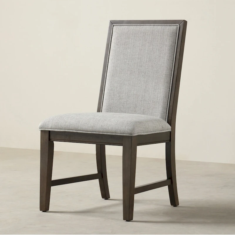 Roundhill Furniture Aberll Solid Wood Upholstered Dining Chairs, Set of 2, Gray