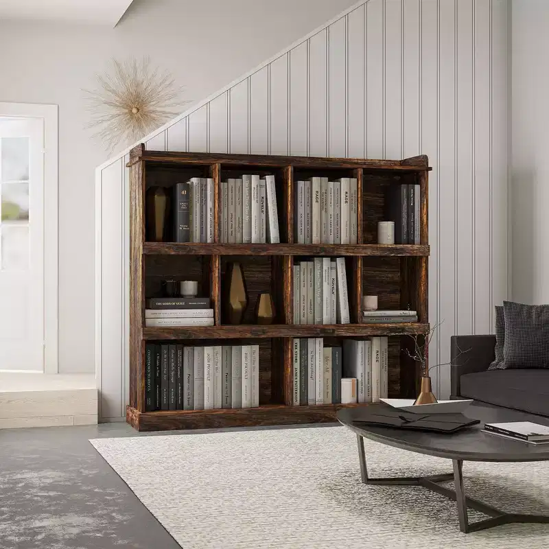 Tall Book Shelf, 10 Cubicle Bookcase, Free Standing Bookshelve, Vintage Industrial Bookcase for Living Room Bedroom Office Kitchen