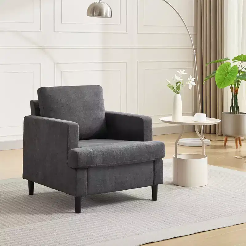 COZONY Modern Accent Chair with Linen Fabric, Upholstered Armchair with Wood Legs, Comfy Living Room Chair for Bedroom, Reading Room, Office