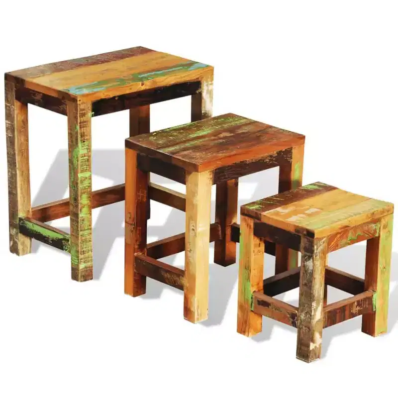Blue & Brown Rectangular Nesting Side Tables, Set of 3