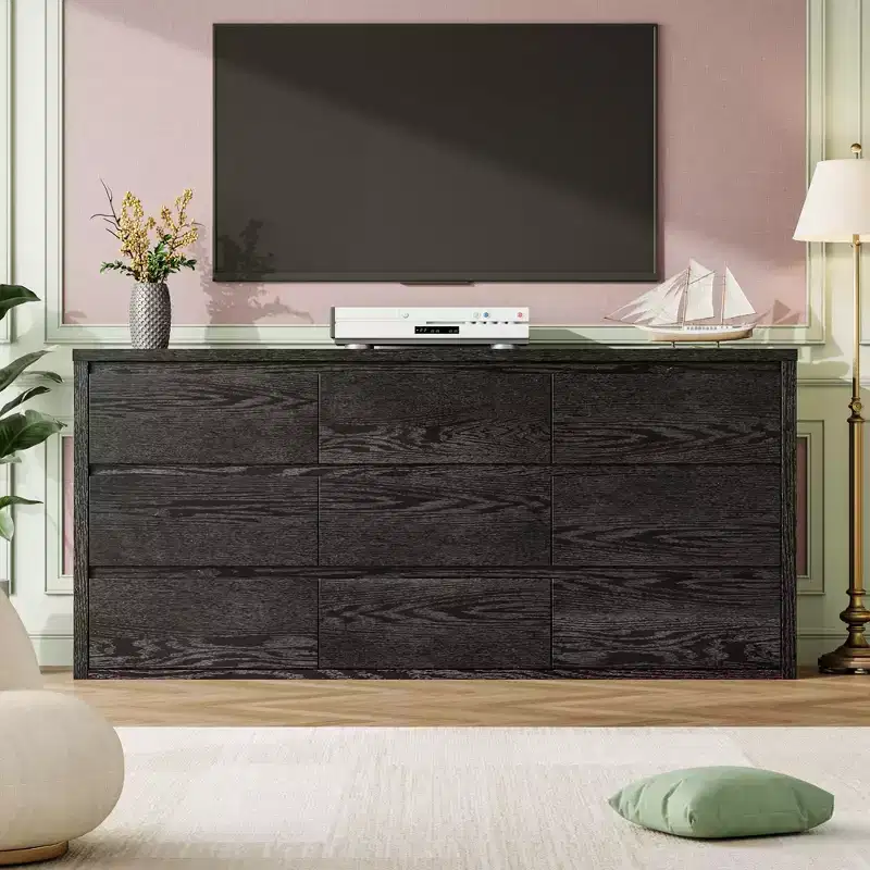 9-Drawer Wide Modern Wood Dresser - Large Chest of Drawers for Bedroom, Living Room & Entryway Storage Organizer