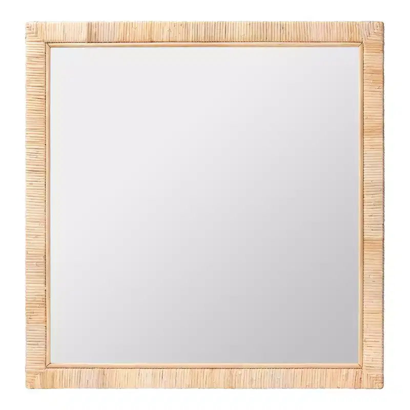 Bohemian Natural Rattan Square Accent Wall Mirror